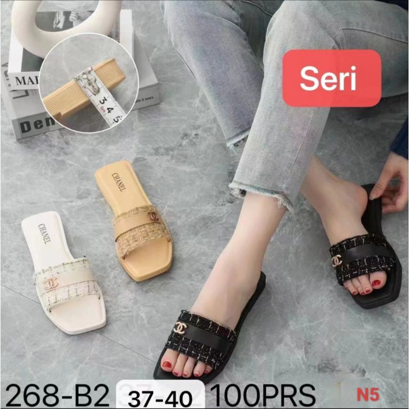 Sandal Slop Jelly Wanita Motif Chanel Fashion Terbaru Import 268-B2