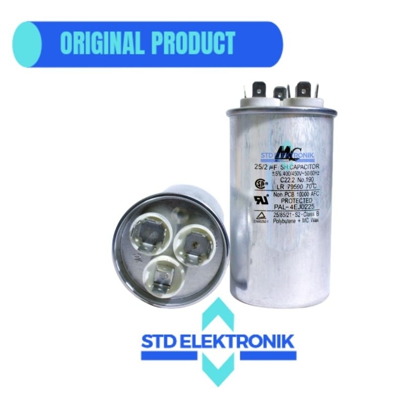Kapasitor AC 1 PK 25/2 uf MC - Capasitor MC 25+2uf untuk AC 1 PK daikin, LG, panasonic, changhong, m
