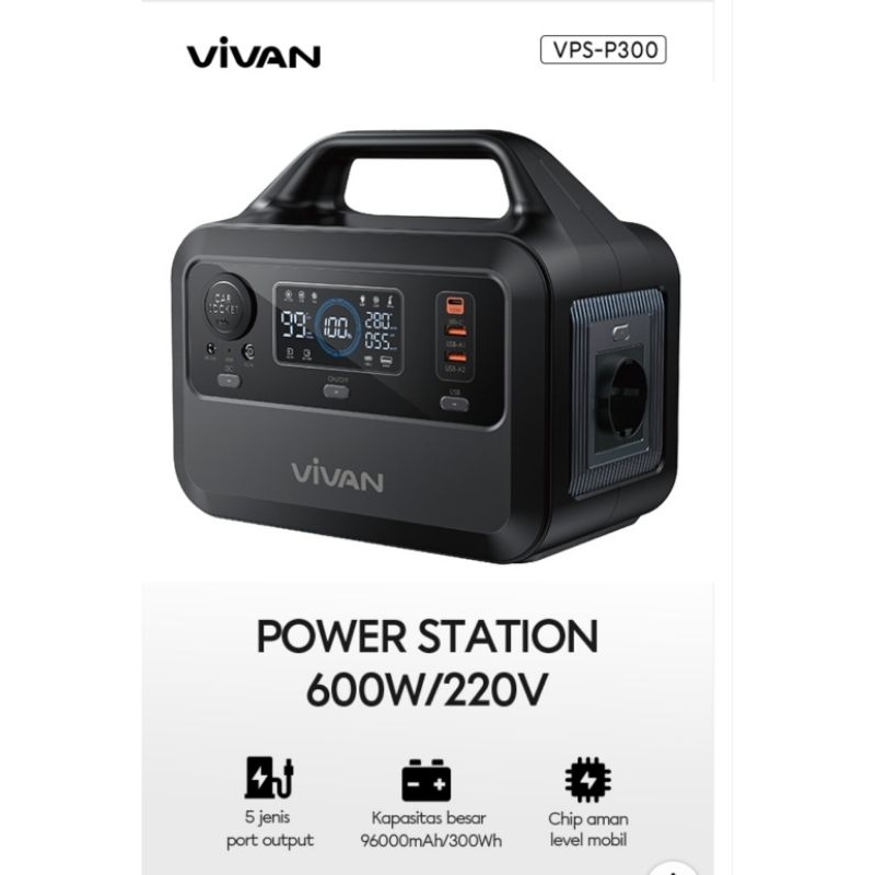 VIVAN POWER STATION VPS-P300 POWER STATION ENERGY STORAGE 96000 mah 300watt 220volt portable penyimp