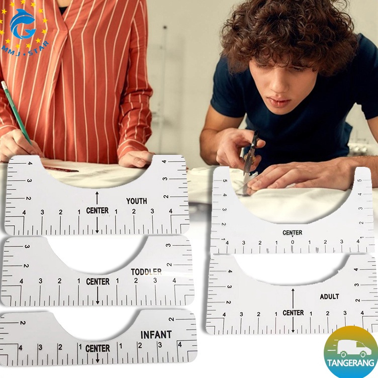 

5 PCSSETPenggaris Pengukur Desain Model Round NeckTShirt RulerPenggaris Kaos Untuk Sablon Round Neck