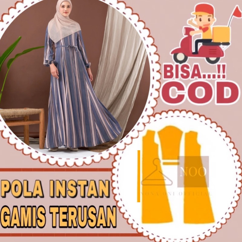 BISA COD✔️ Pola instan gamis terusan lengan balon - pola jahit gamis - pola jiplak gamis - pola suda