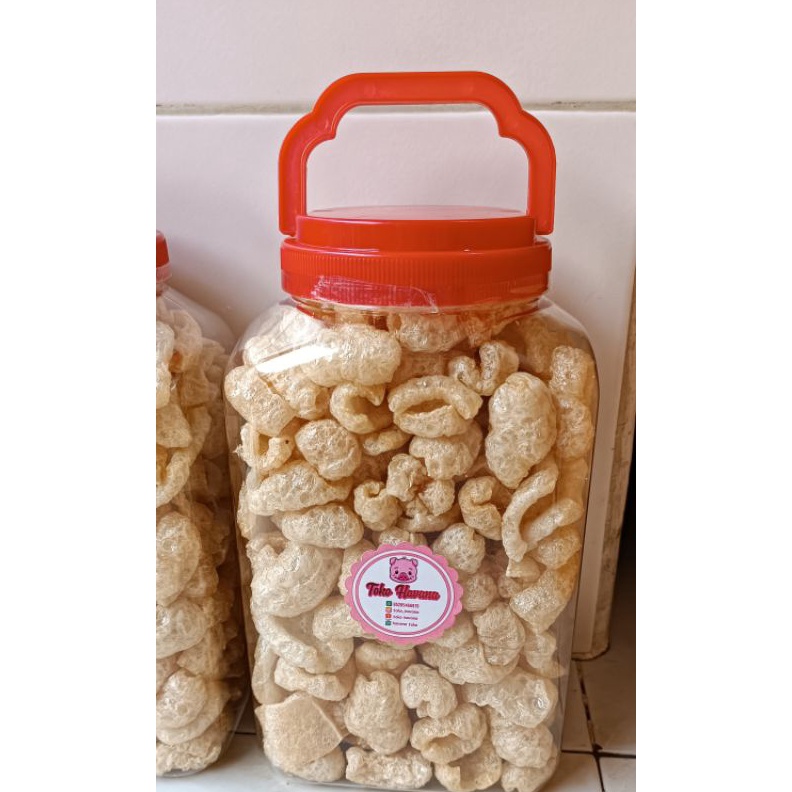 

Terlaris Kerupuk Kulit Babi Kerubi Garing Gurih Renyah Kerupuk Babi Toples 4liter 365gr