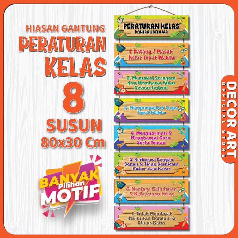

MURMER DecorArt 8x3 Cm Dekorasi Dinding Peraturan Kelas Kontrak Belajar Gantung Tali 8 Susun Kode PERLAS