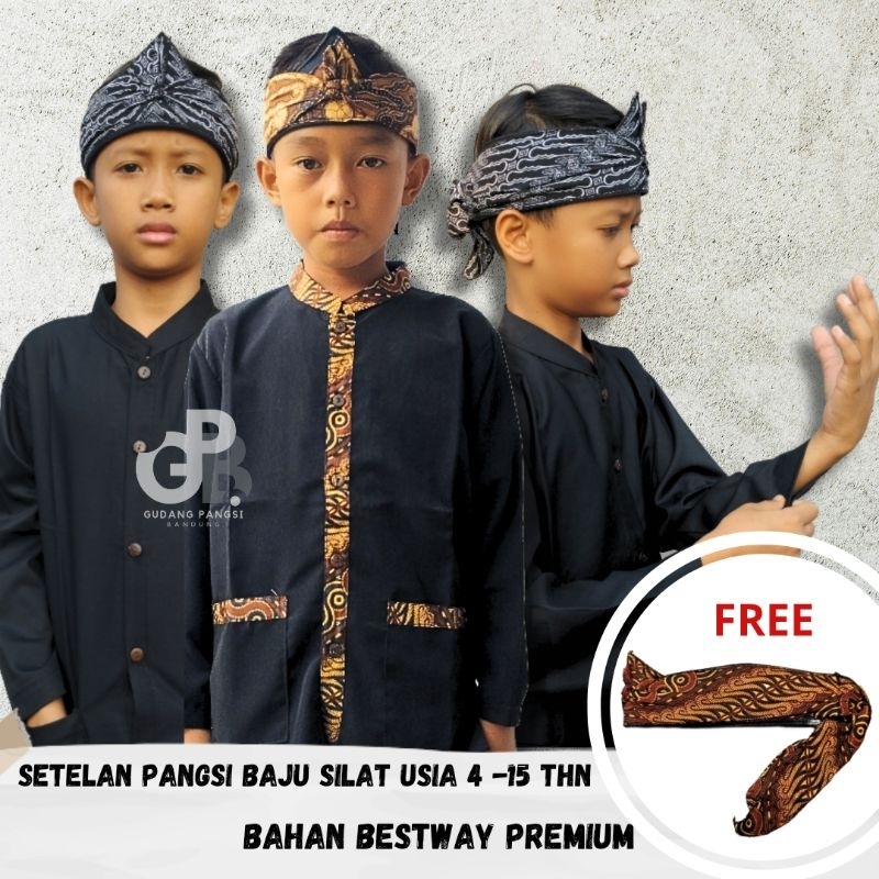 Baju Pangsi Anak Baju Silat Anak 4-15 Tahun Bahan Bestway Premium Gratis Iket Kepala