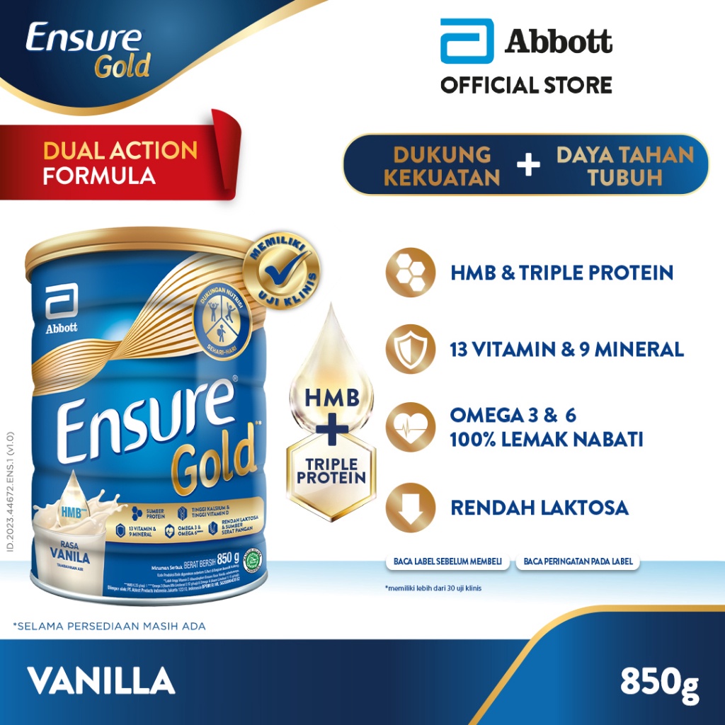 

Terlaris Ensure Gold HMB Vanila 85 g Nutrisi Dewasa Rendah Laktosa