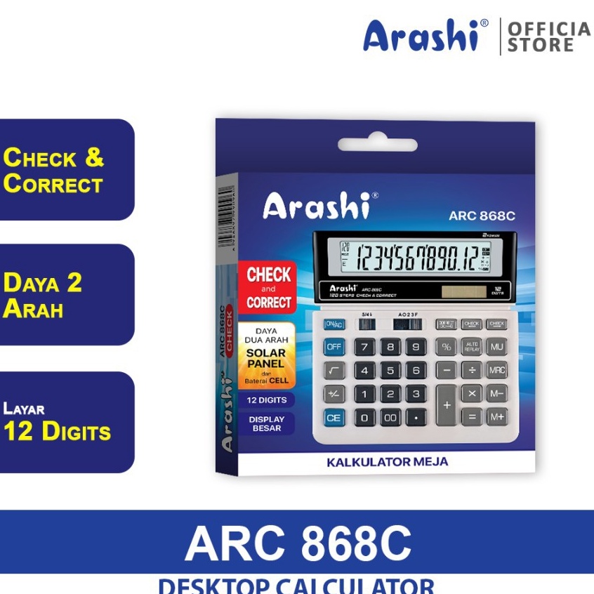 

Murah Banget Arashi ARC 868C kalkulator meja 12 Digit Check and Correct
