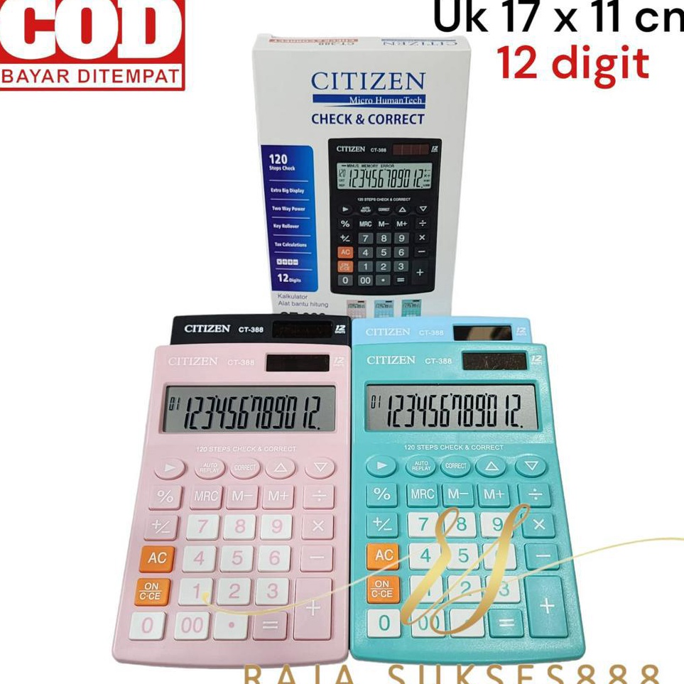 

Terdepan CALCULATOR CITIZEN 388 CT 388 COLOUR SERIES 12 DIGIT CHECK ULANG DAN CORRECT WARNA MENARIK KALKULATOR 388