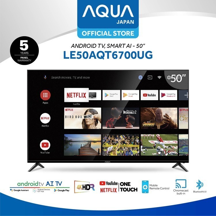 AQUA Elektronik LE50AQT6700UG - 50 Inch Smart TV Android 4K HDR khusus batam