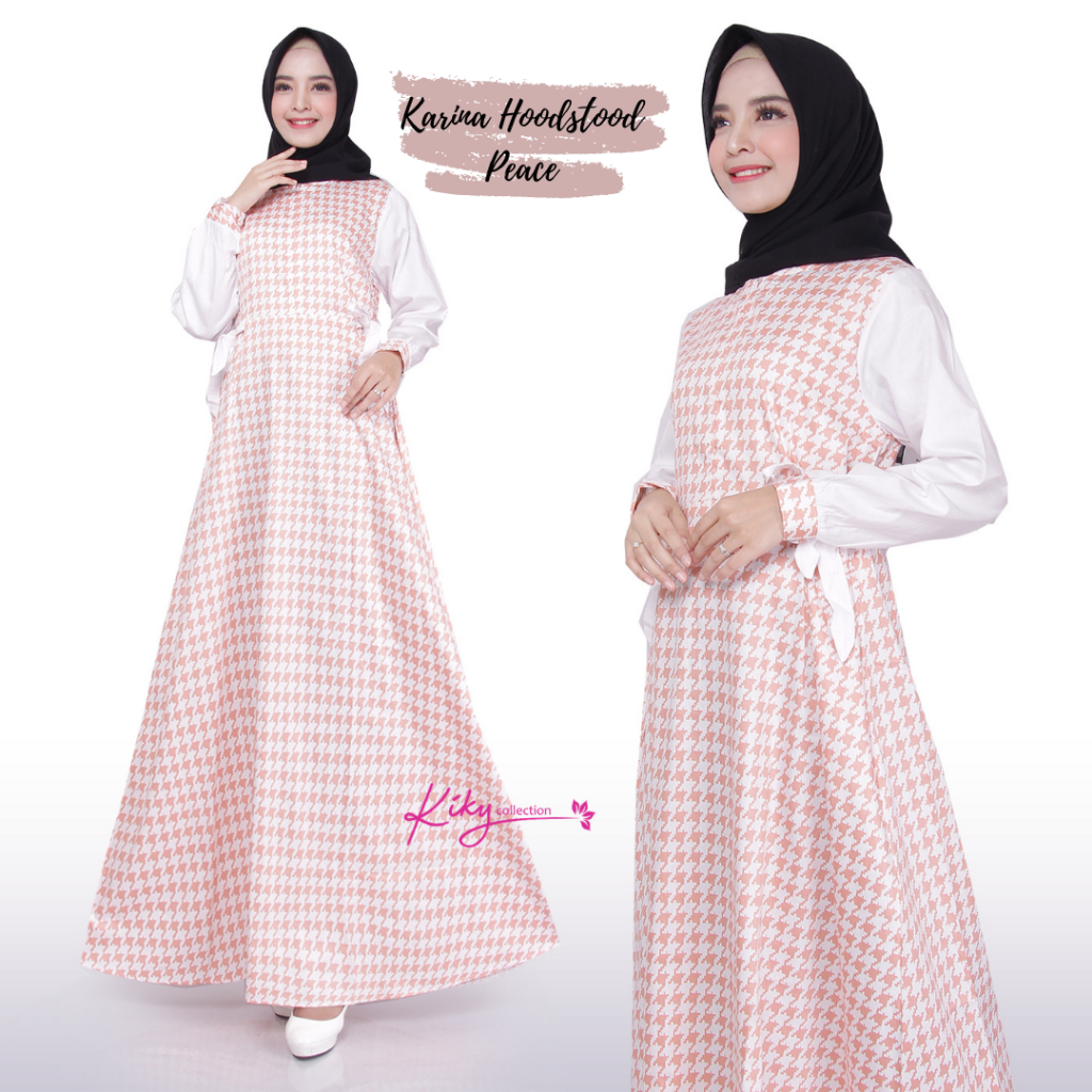 Gamis Kiky Collection Kombinasi Polos & Motif Katun Jepang Ory Busui Size Jumbo Model Karina