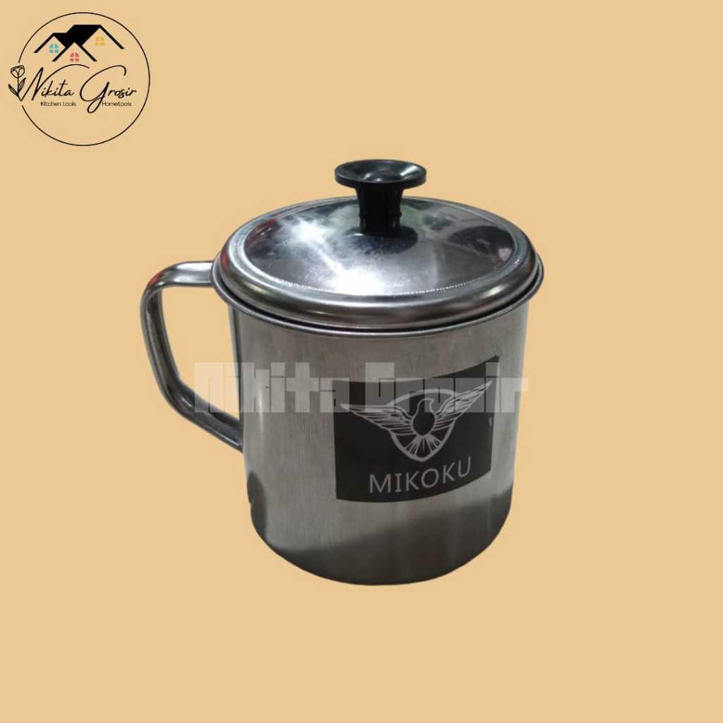 (Besar) Gelas Tutup Stainless Steel / Cangkir Tutup Stainless Steel / Mug Tutup Stainless Steel