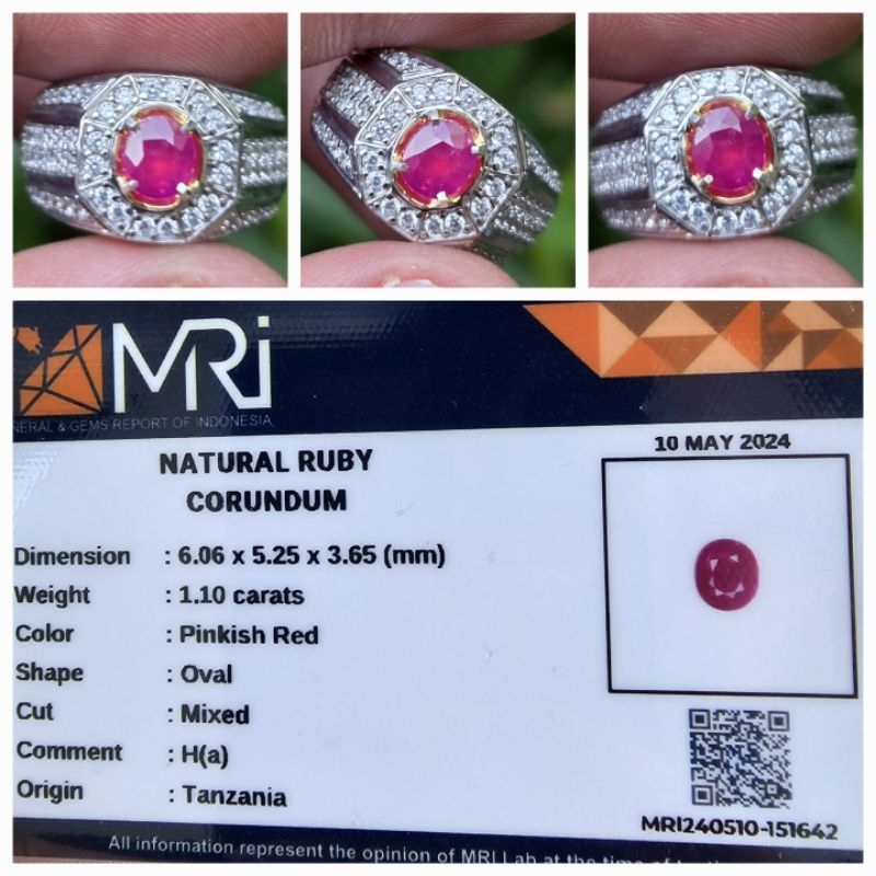 Natural Pinkish Red Ruby Tanzania Memo 1.10 crt