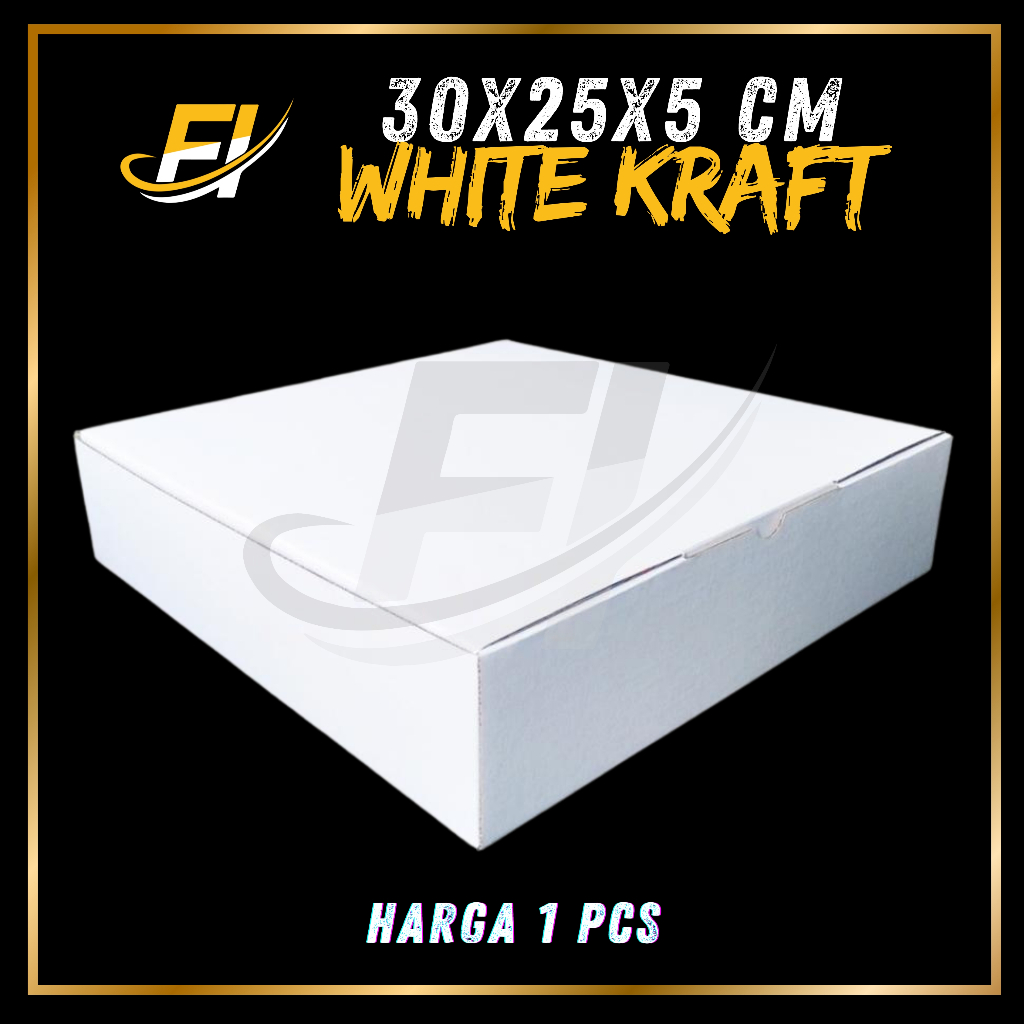 

Kardus PUTIH uk 30x25x5 cm (ECER) Die Cut Box Kotak Packing Aksesoris Baju Makanan Pizza Hijab Kue