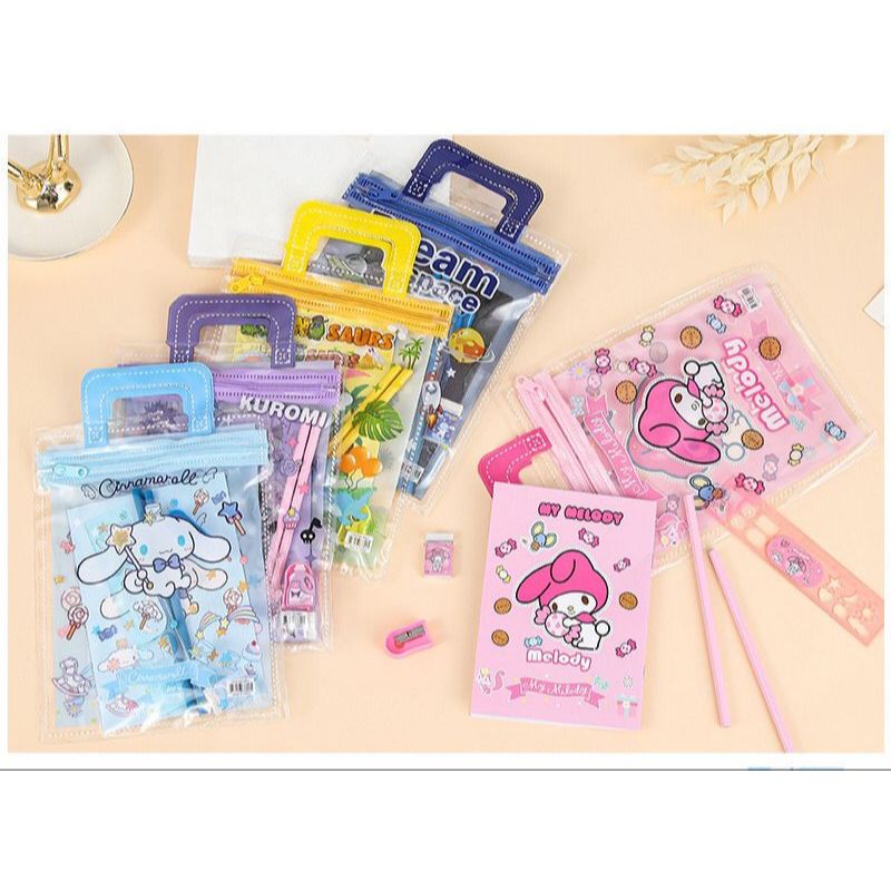 

Alat Tulis set 6 in 1 Karakter Sanrio Kuromi Melody Lucu Murah /Pouch Set Stationery Hadiah Anak Sanrio/ Set Mini Pouch Bag/Hampers Souvenir Birthday Anak