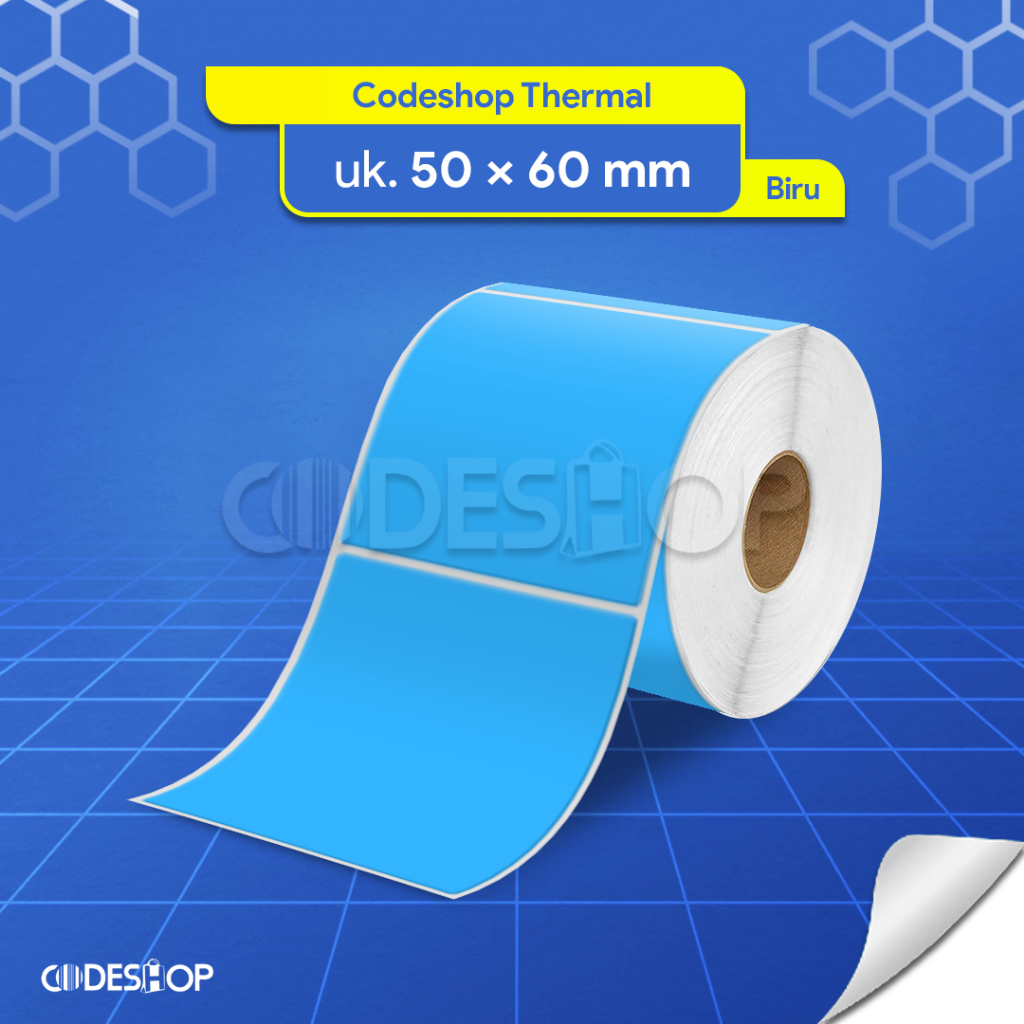 

Label Thermal Codeshop 50 x 60 mm Warna Biru Cetak Barcode Xprinter Stiker