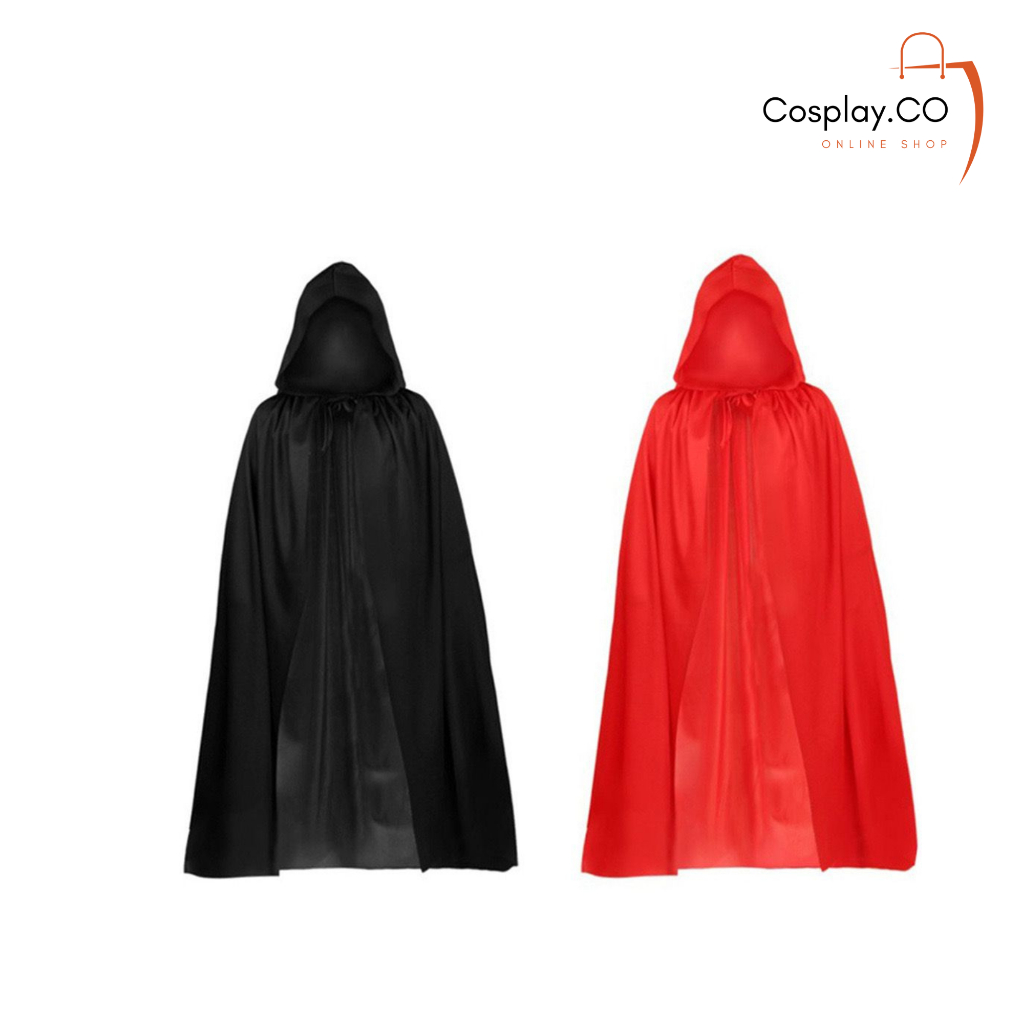 Cosplay Jubah Hitam Polos Plus Hoodie Kostum Halloween Pria Dan Wanita