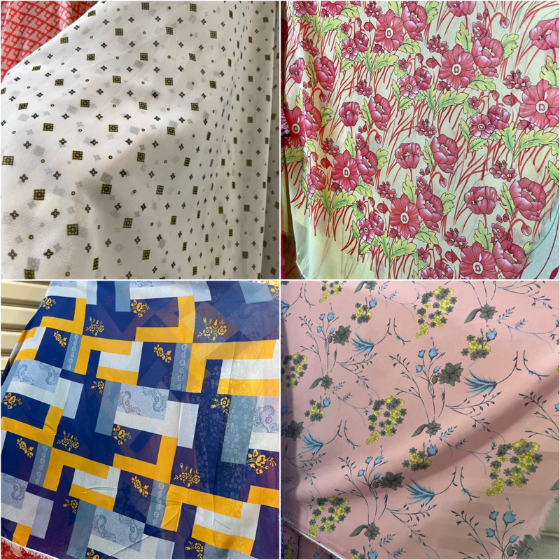 kain sifon ceruty motif lebar 150 cm | kain meteran | bahan sifon ceruty kembang bunga kecil besar