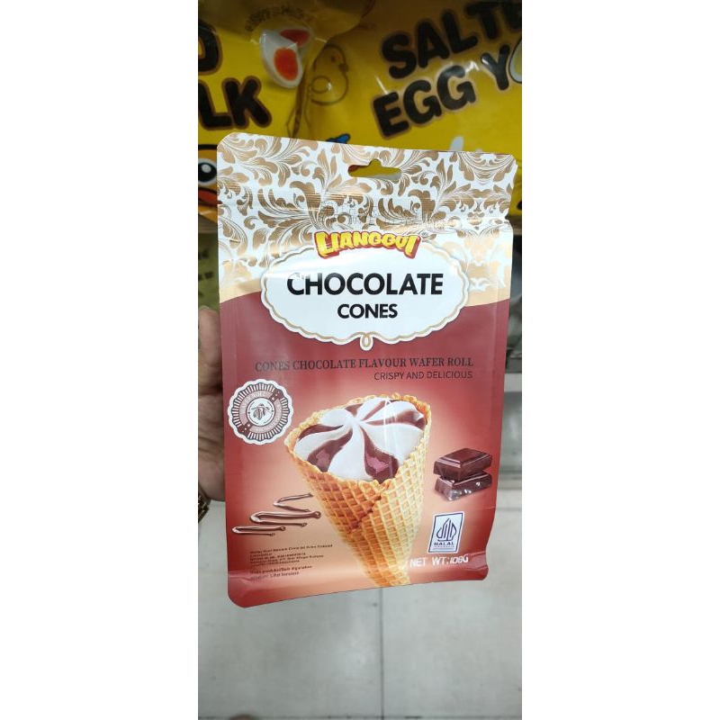 

Wafer roll Bentuk cone isi cream cokelat /Chocolate Cones