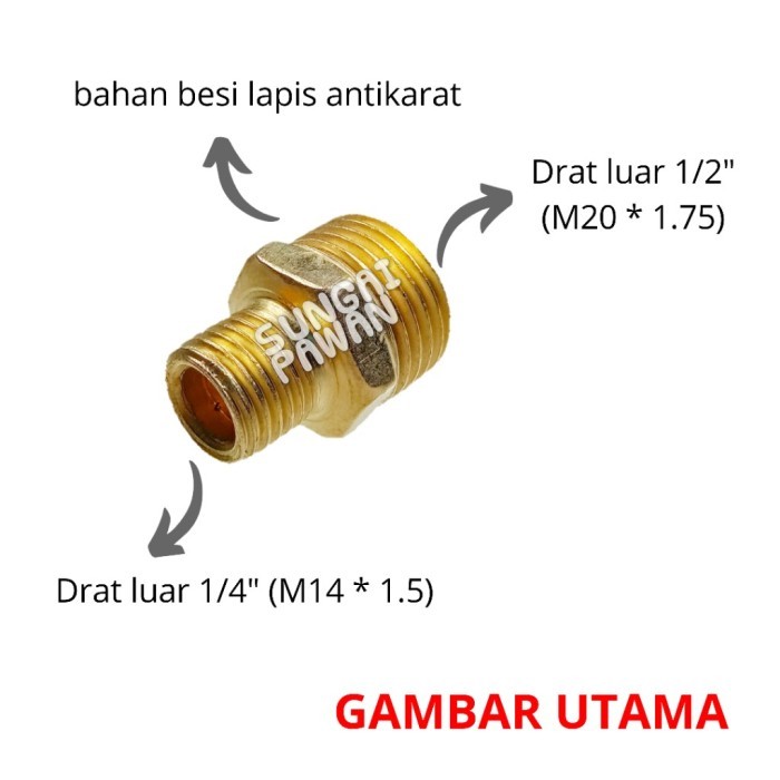 Konverter penyambung sambung drat luar ulir 1/2 ke 1/4 inchi converter ulir sambungan drat