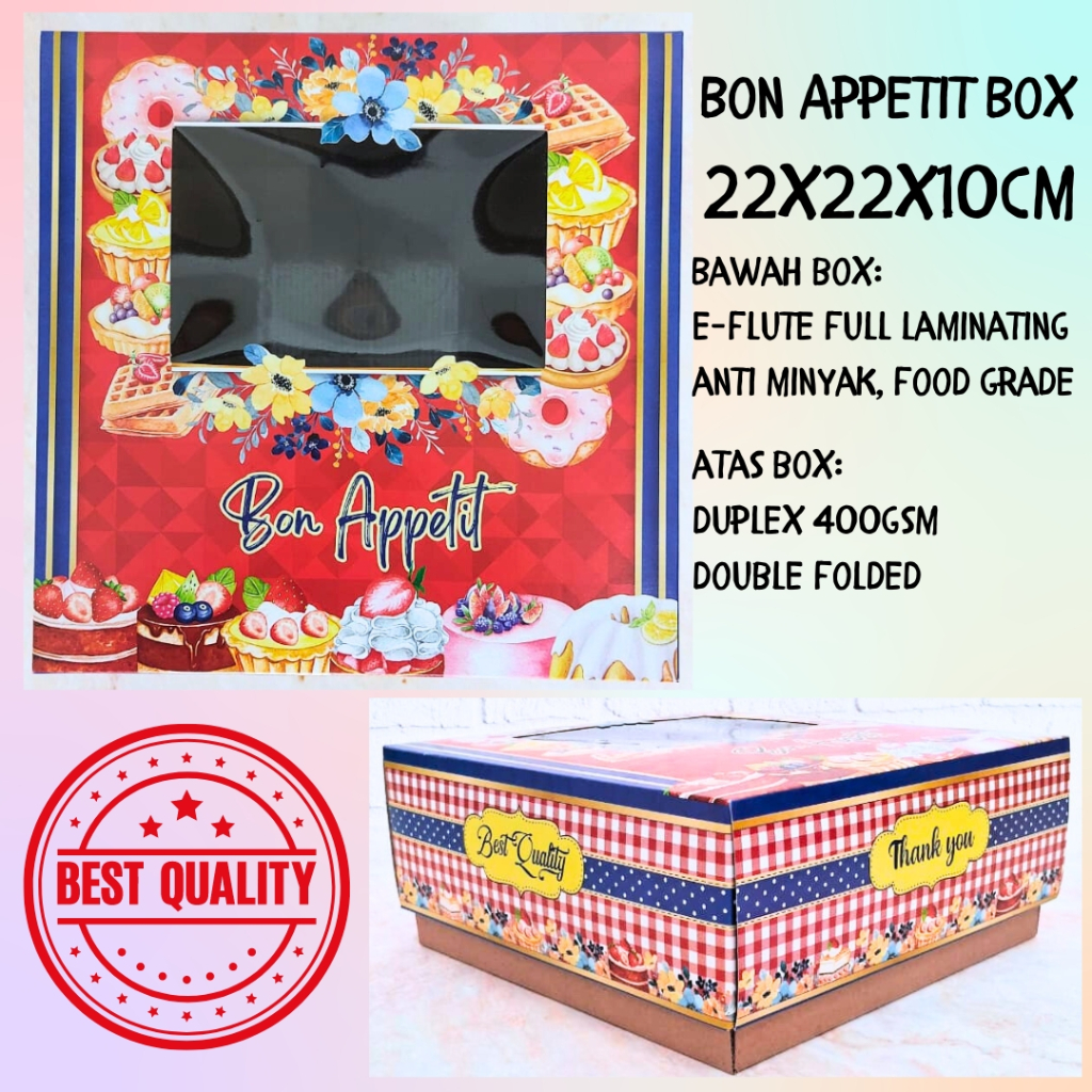 

Dus Kue Cake Box 22 x 22 x 10 cm Bon Appetit Hampers Kokoh Marmer Brownies pudding
