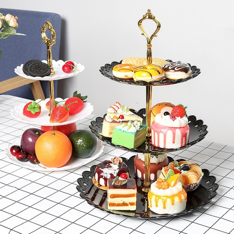 Cake Display Plate Piring Sajian Kue Cupcake 3 Susun Aesthetic/Rak 3 Susun Saji Untuk Kue Cupcake St