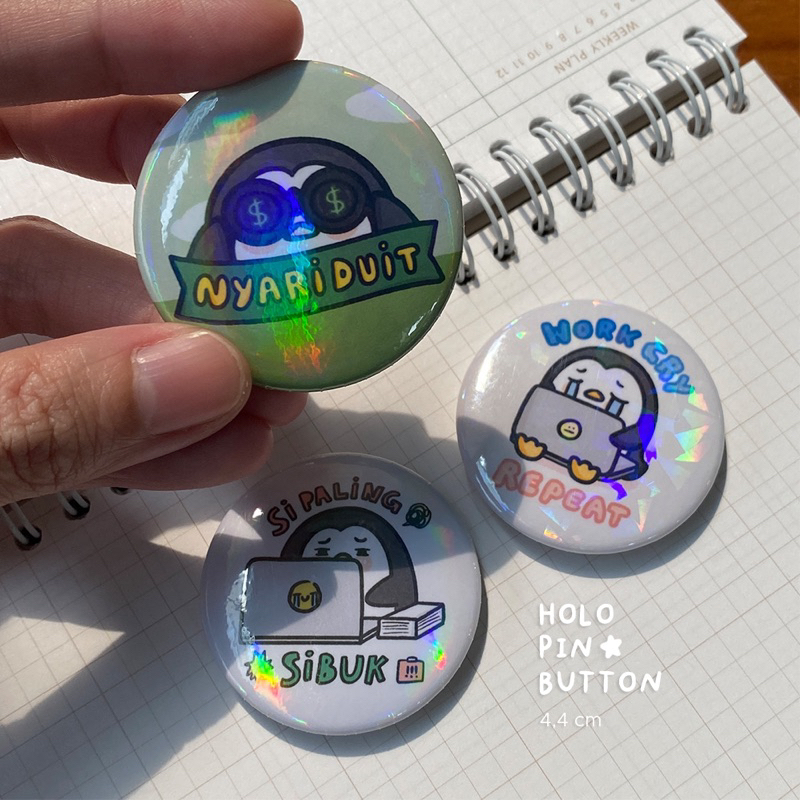 Doodly Hologram Pin Button