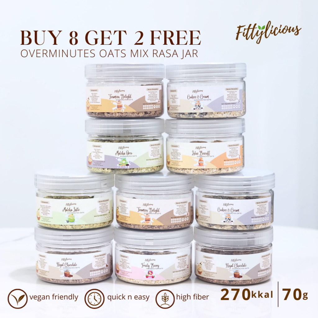 

Fittylicious DIY Overminutes Oats BUY 8 GET 2 FREE Jar / Cereal Oats Instant / Overnight Oats / Oatmeal