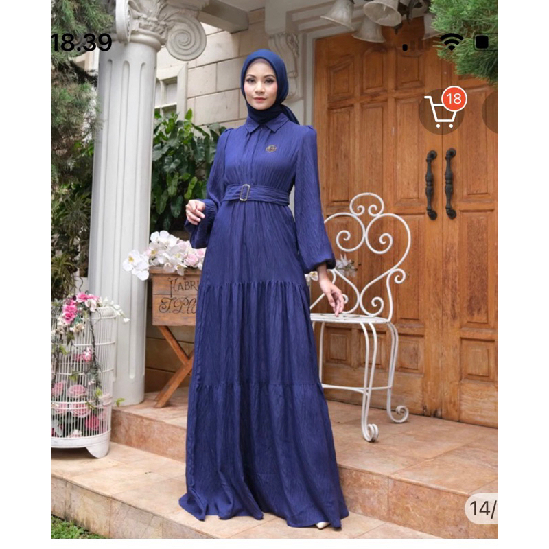 preloved like new sekali pakai pas lebaran ounad outfit gamis shiner navy