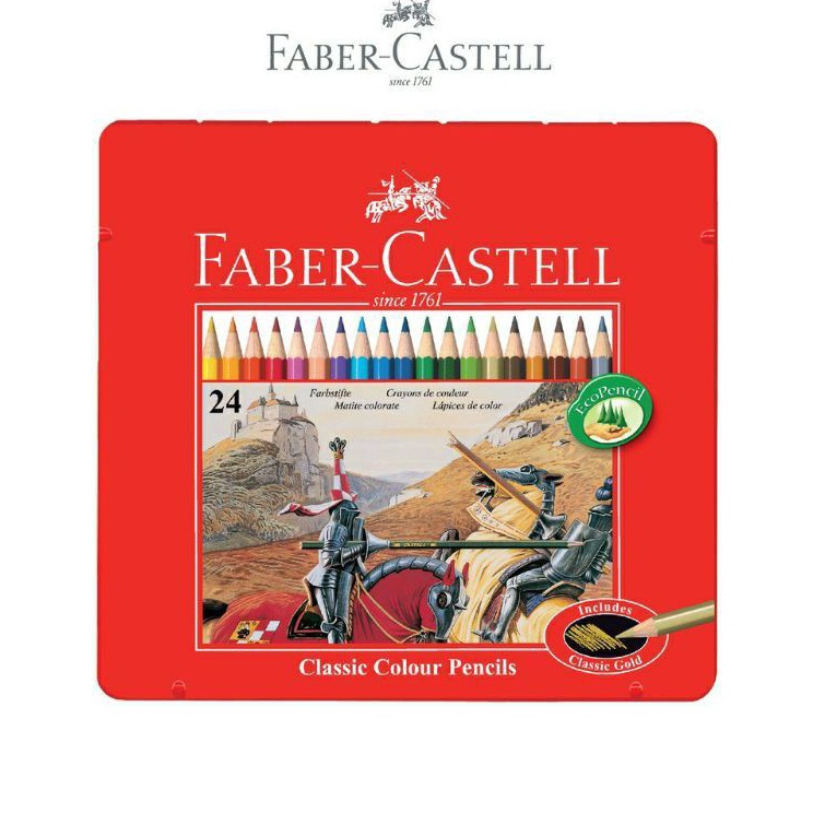 Big Sale Classic colour pencils tin case 24 warna  pensil warna 24 classic kaleng kotak faber castel