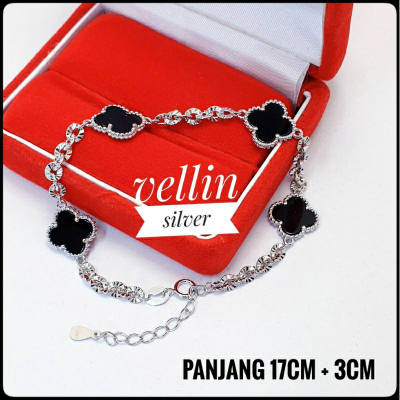 Gelang Perak Vancleef Van cleef - Gelang Tangan Clover Silver 925 Lapis Emas Putih