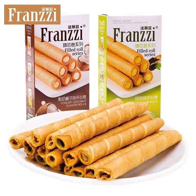 

FRANZZI Egg Roll Biskuit Telur Gulung Rasa Vanilla Yogurt Kelapa Matcha 60g Egg Roll Biscuit Stik