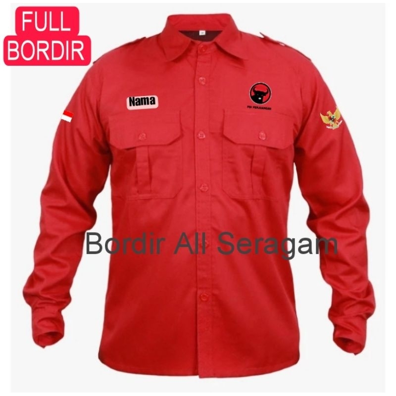 Kemeja PDIP bordir seragam PDI perjuangan baju lengan panjang PDIP request nama