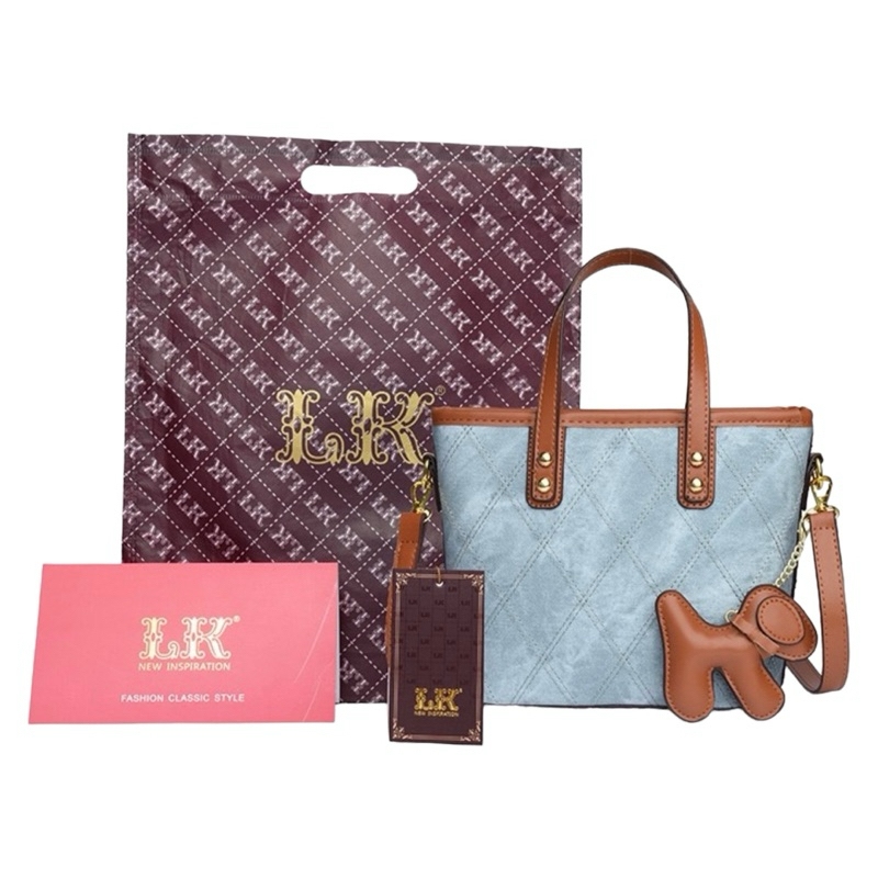 TAS WANITA 3186 - HANDBAG LK BIRU COKLAT + GANTUNGAN TAS HANDBAG WANITA MURAH IMPORT MEWAH KONDANGAN