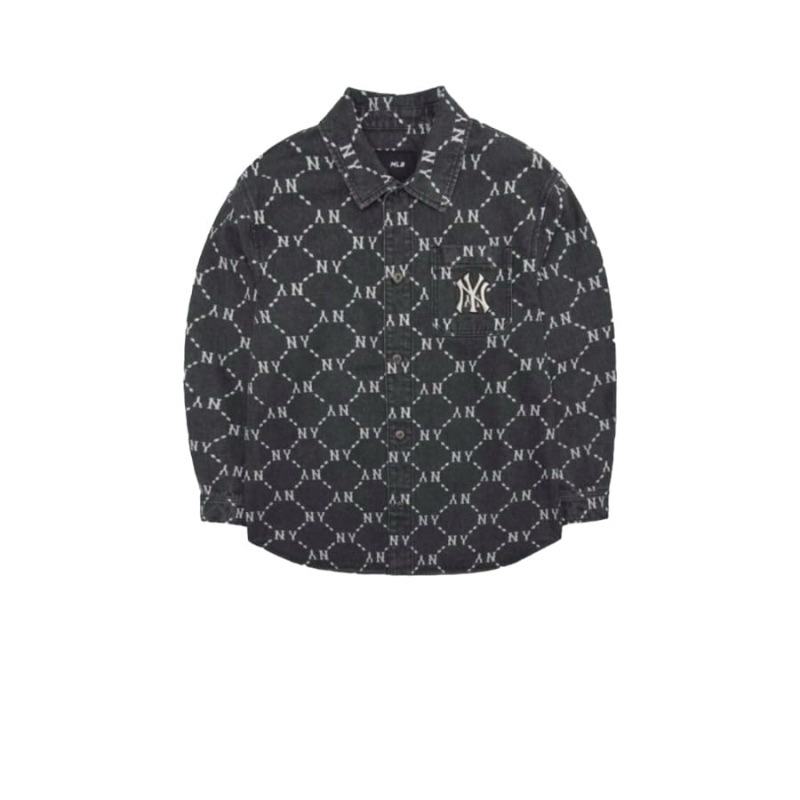 MLB NY Yankees Monogram Denim Long Shirt - BLACK
