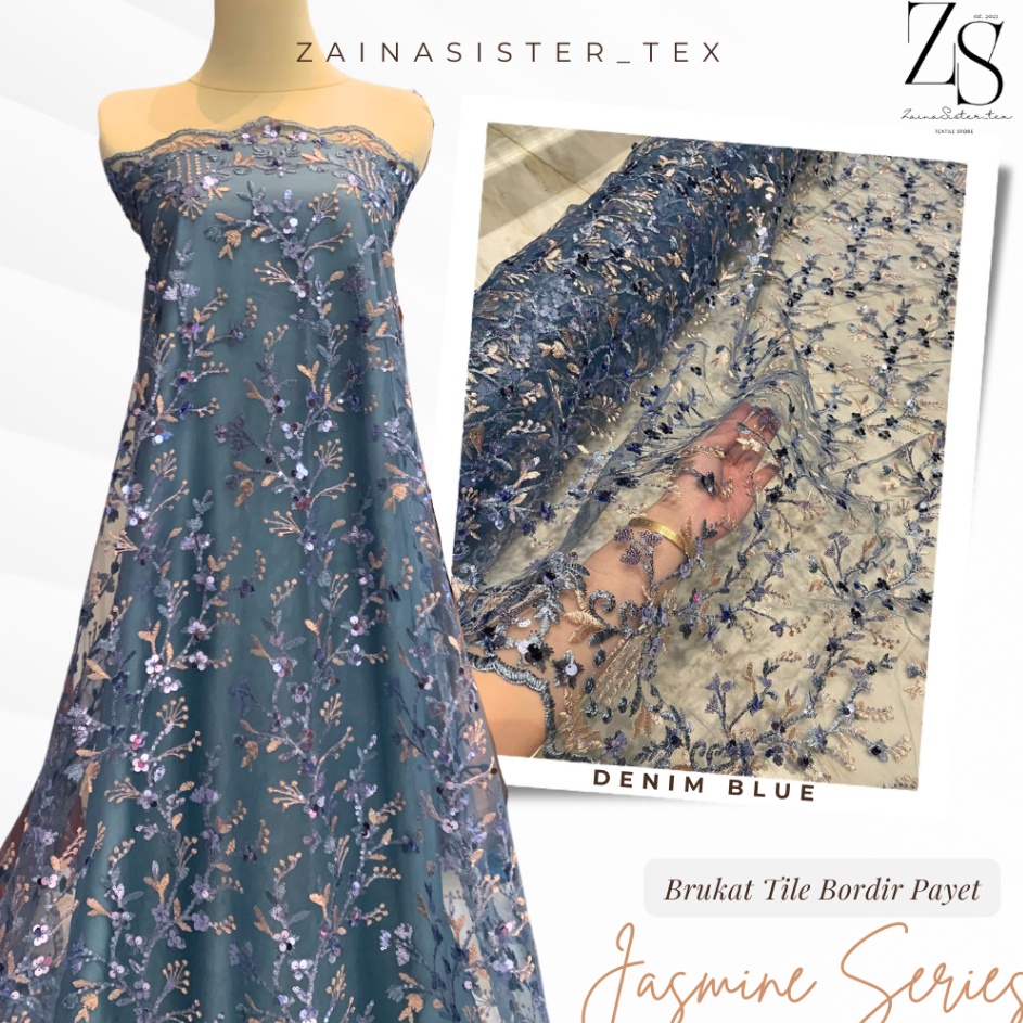 SALE Bahan Kebaya Kain Brokat Tile Bordir Payet TwoTone Jasmine