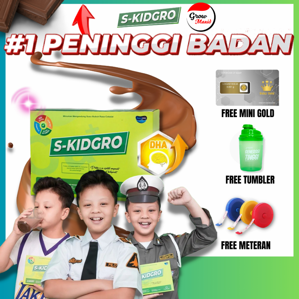 

S-KIDGRO Susu Peninggi Badan Terbaik Untuk Anak Rasa Coklat PREMIUM Halal BPOM Terjamin Ampuh
