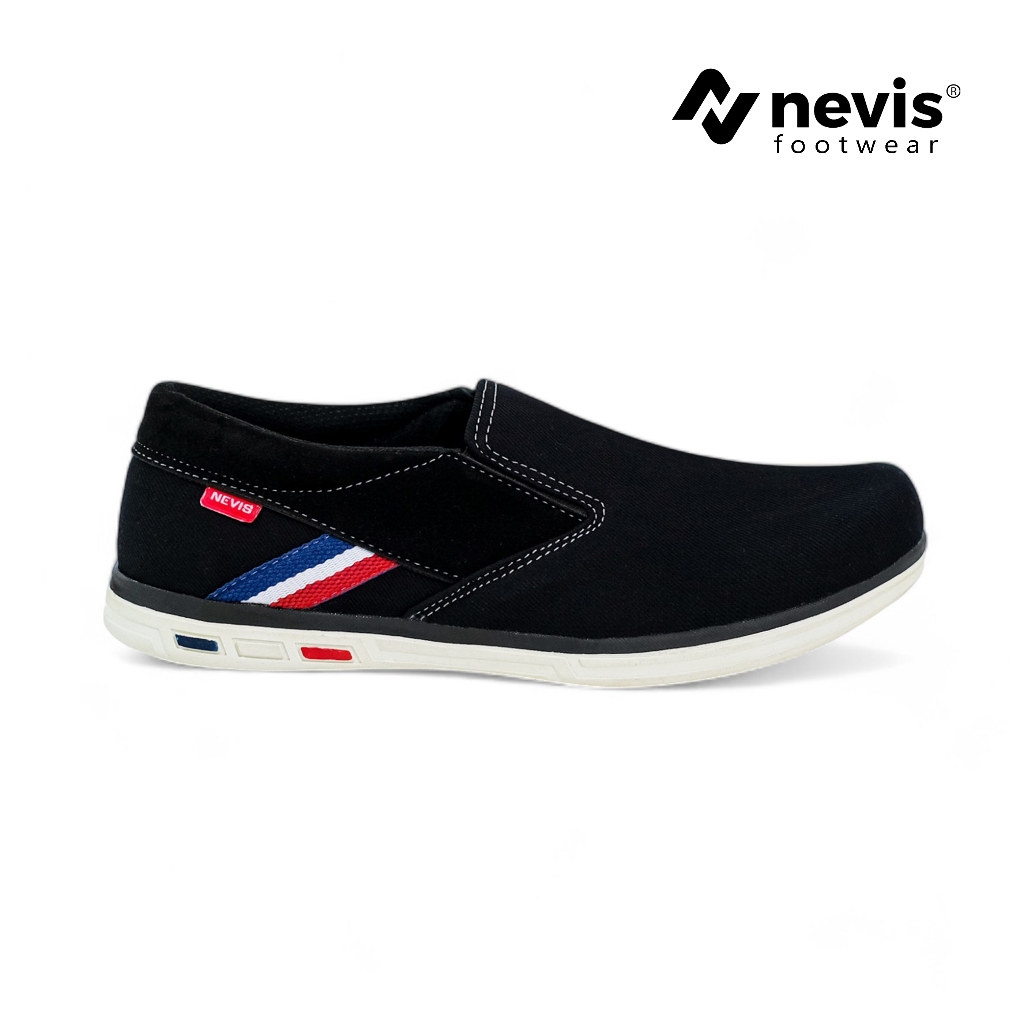 NEVIS Sepatu Slip On Pria James Casual Kerja Denim Jeans Hitam