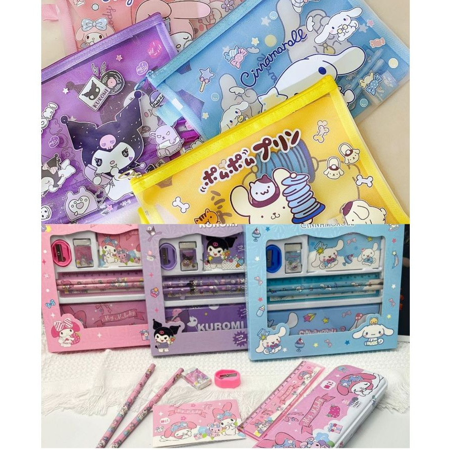 

!! 1 SET Alat Tulis Stationery Kit Tempat Pensil Penggaris Penghapus Rautan Anak Lucu Karakter Kuromi Cinnamoroll My Melody Pompompurin Souvenir Birthday Ulang Tahun Hampers Anak Misaki