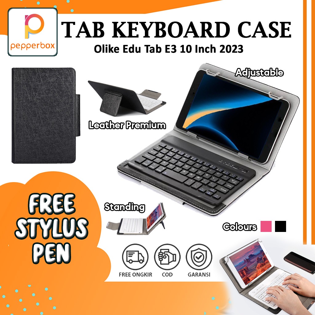 Olike Edu Tab E3 10 Inch 2021 Keyboard + Case Leather Flipcase Casing Cover Tablet Wireless Nirkabel