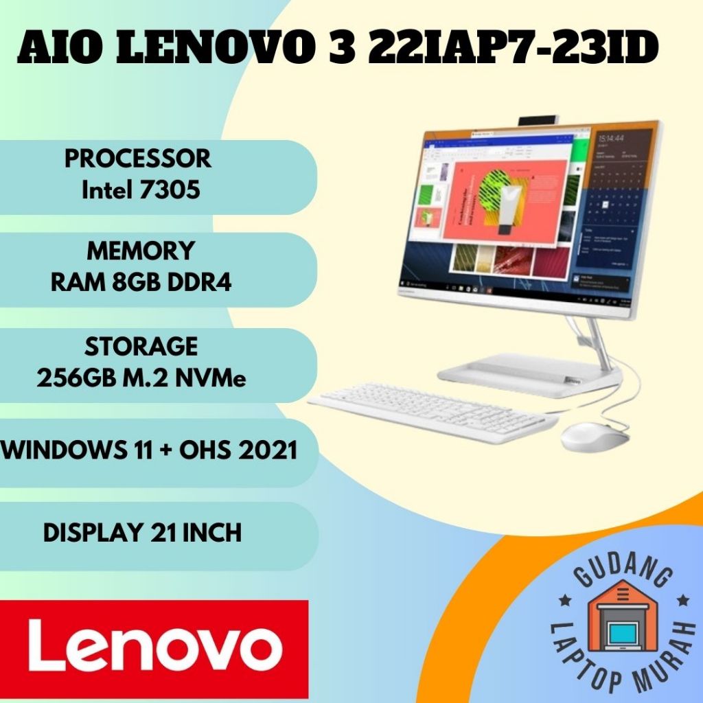 PC AIO LENOVO 3 22IAP7-23ID|CELERON 7305 8GB SSD 256GB WIN11+OHS 21.5"