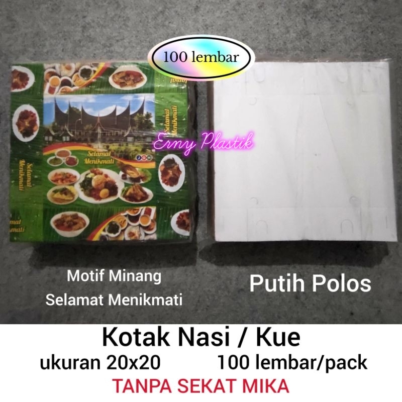Box Kotak Nasi Padang Minang Selamat Menikmati Kotak Nasi Kue Putih Polos isi 100 lembar