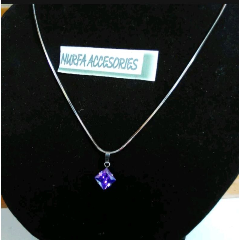 Kalung titanium liontin batu giok asli anti karat & Anti luntur cocok untuk pria & wanita
