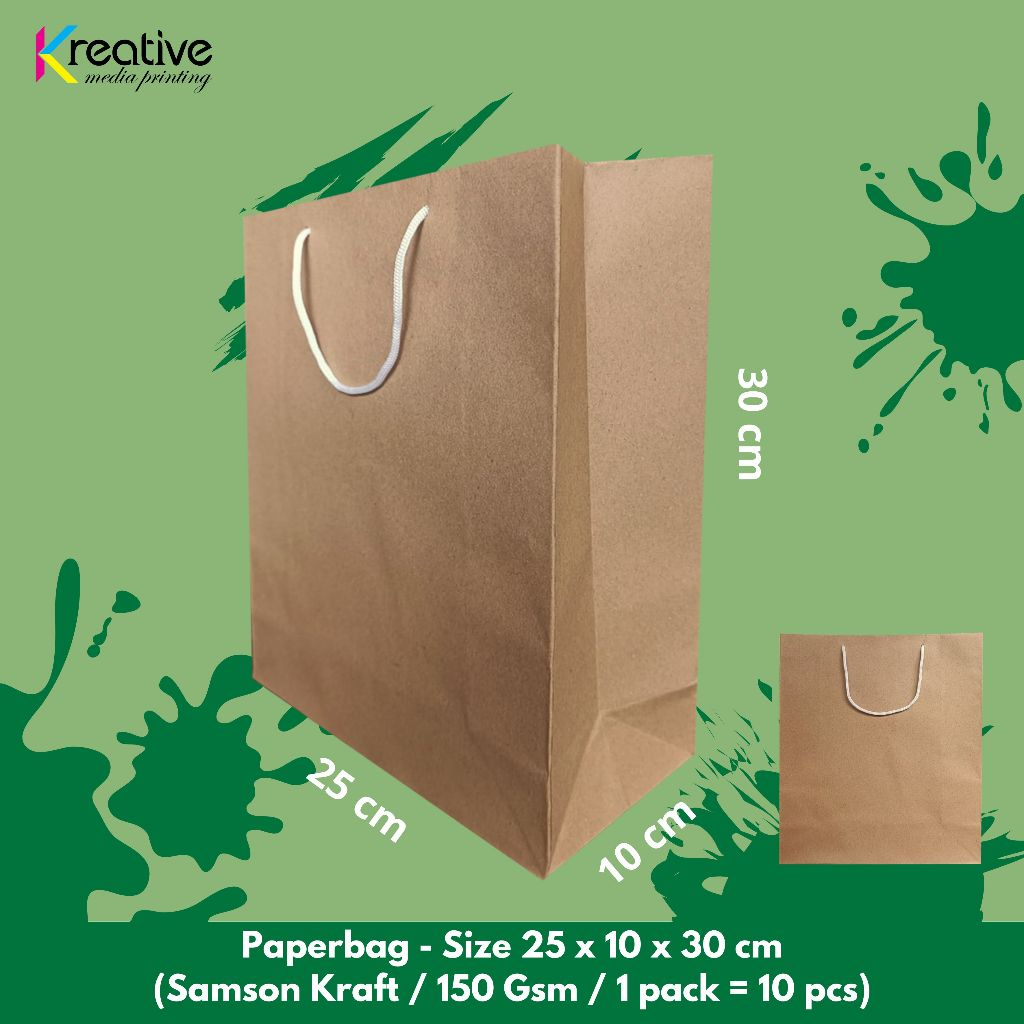 

Paperbag - Size 25 x 10 x 30 cm (Samson Kraft / 150 Gsm / 1 pack = 10 pcs)