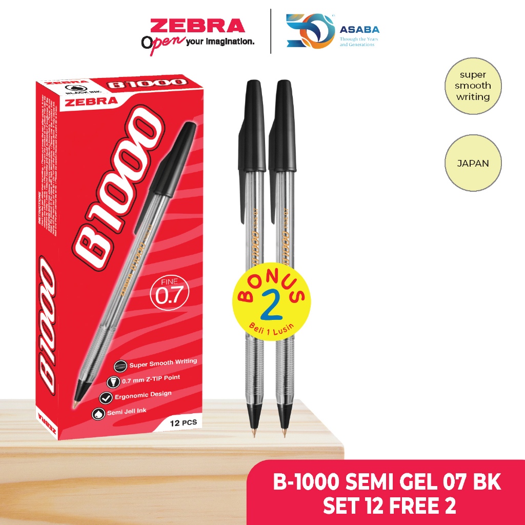 

ZEBRA B-1000 Pulpen Pena 0.7mm Ergonomic Design Ballpoint Pen Semi Gel Oil Based Ink