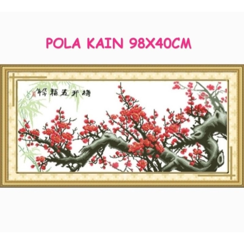 DIY Paket kristik bunga cherry blossom pola kain flower oriental china plum jumbo oriental cross sti