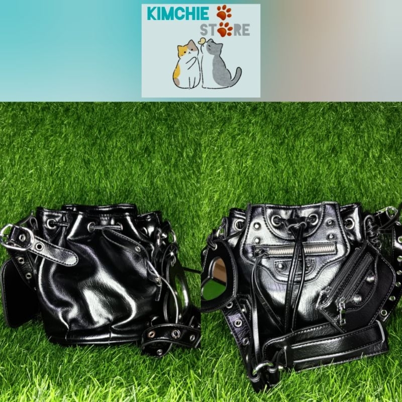 TAS SELEMPANG WANITA - TAS SERUT KULIT ALA BALEN HITAM (preloved) real pict