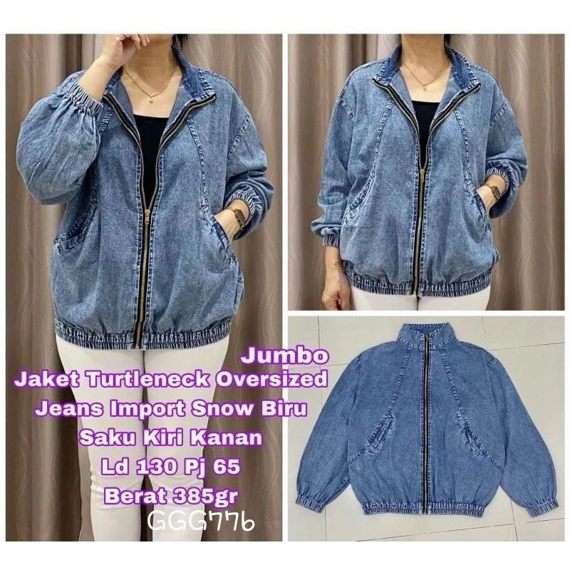 GGG776 Jaket Wanita Jeans Denim resleting saku samping polos LD130 PJ65