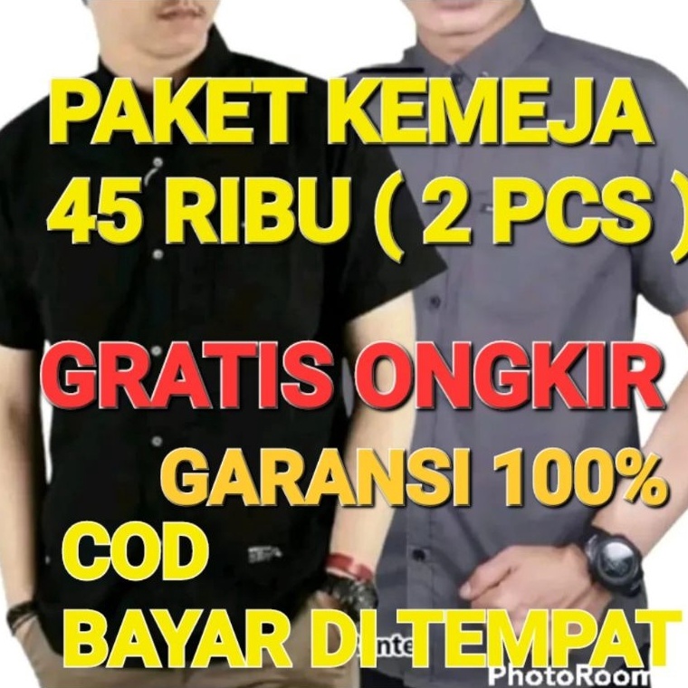 KODE R3B Paket kemeja pria 45 ribu isi 2pcs lengan pendek kemeja polos pria formal kantoran katun Di