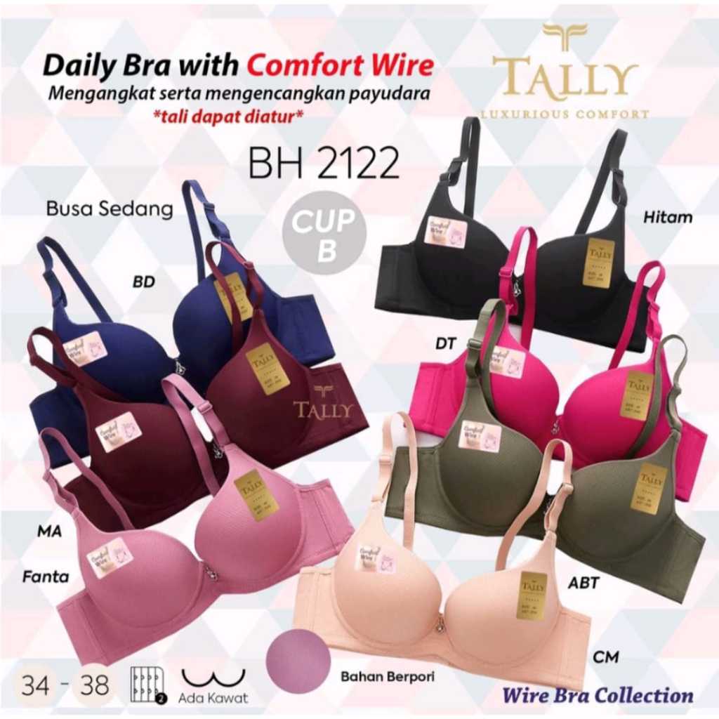 TALLY BRA BH 2122 | CUP B | SEMI SEAMLES BERPORI | ADA KAWAT | BUSA SEDANG | SIZE 34 - 38