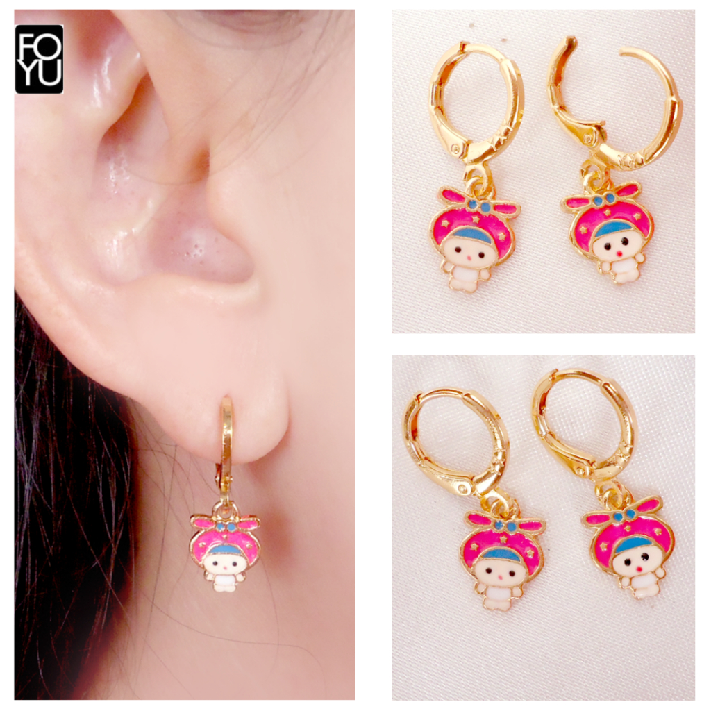 FOYU - Anting Jepit Tusuk Anak Bayi Xuping Model Karakter Lucu Emas Ber1