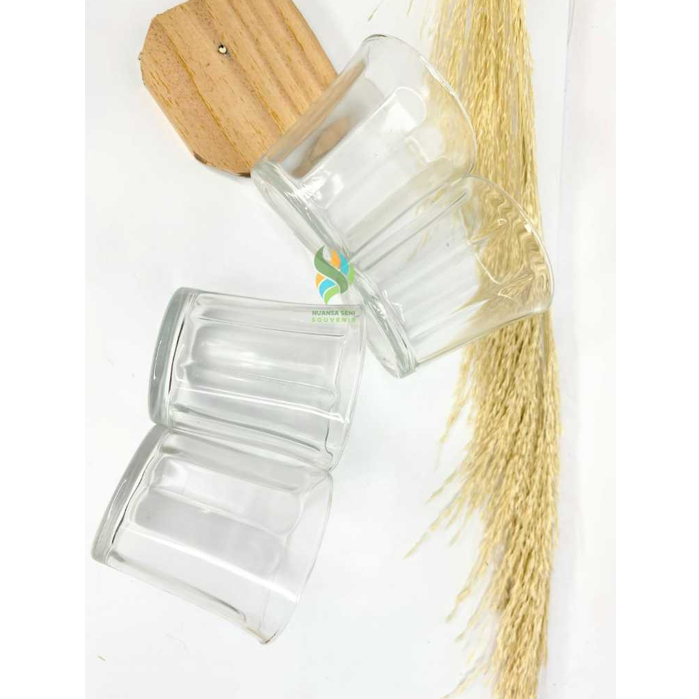 Souvenir Gelas Minum Cangkir Kopi Mug Jamu Tumbler Kaca Bening Polos